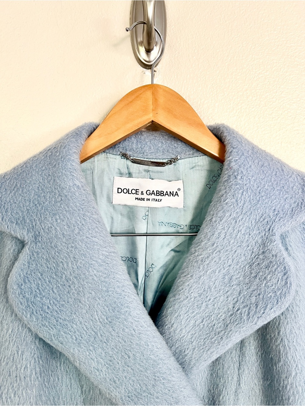 Vintage DOLCE & GABBANA F/W 1996 Mohair Double Breasted Car Coat in Baby Blue - Picture 7 of 13
